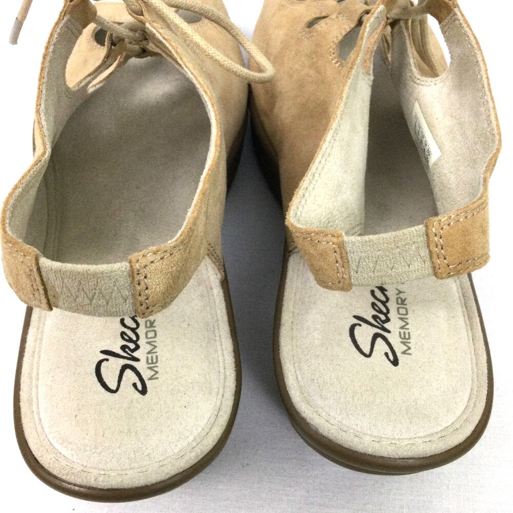 Skechers Boho Chic Minimalist Leather Lace Up Tan Slingback 2.5" Wedge Sandal 9 - Picture 9 of 11